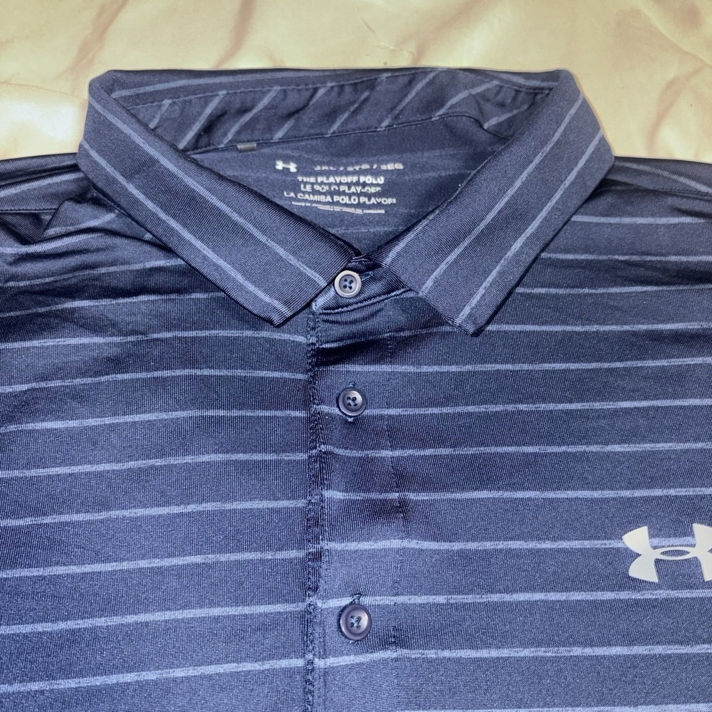 UNDER ARMOUR Playoff‎ Polo Mens 3XL Navy Striped Golf Performance Shirt 1327037 - Picture 3 of 9